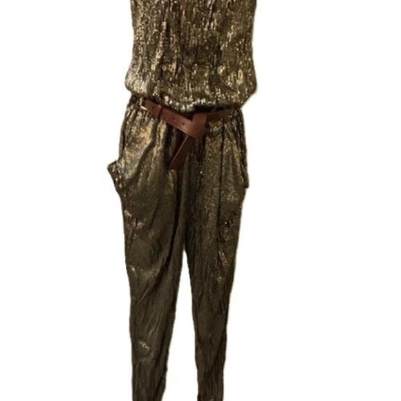 Michael Kors STUNNING Gold Sequin Strapless Jumpsuit w/Removable belt XS  NWOT - Picture 16 of 16